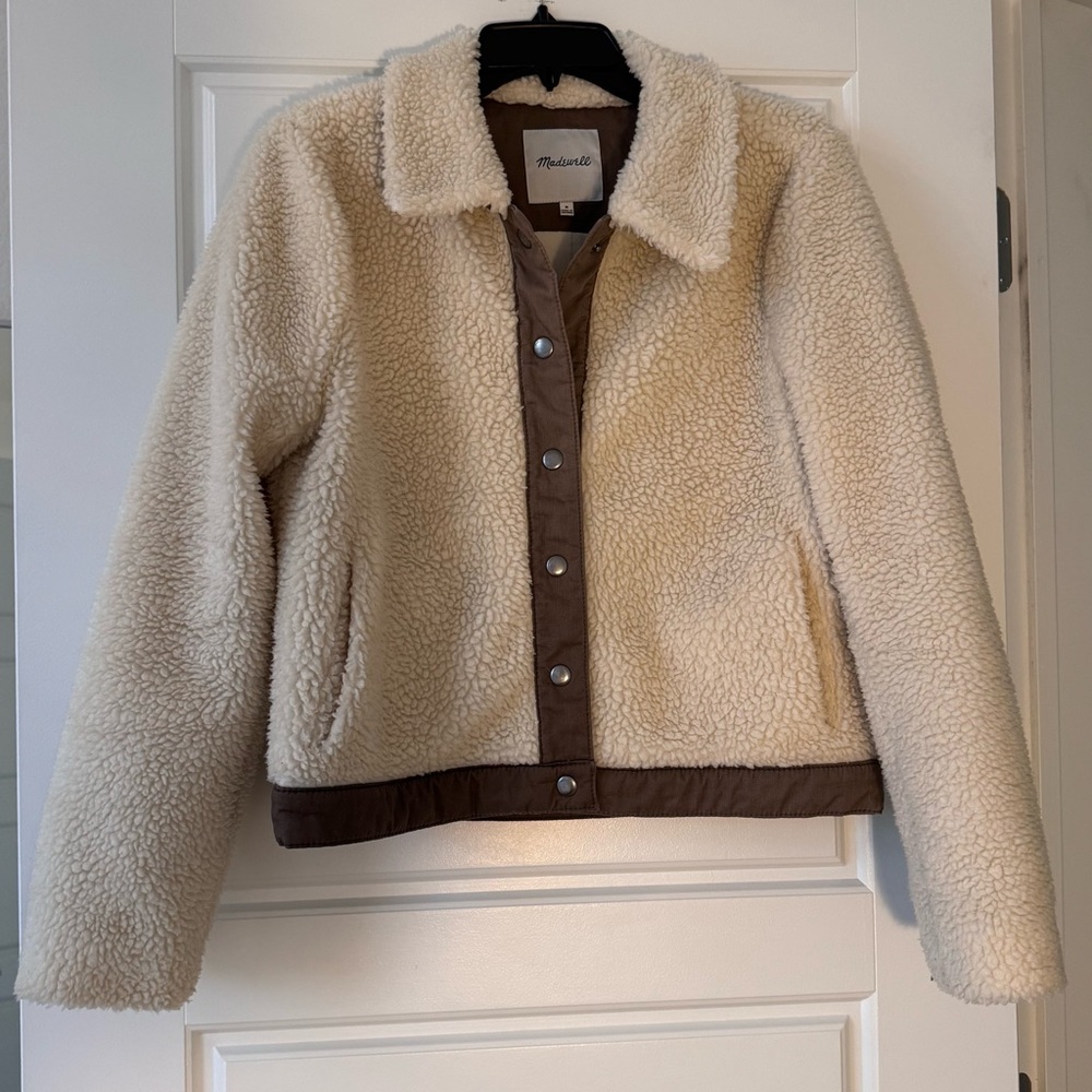 Madewell Cream and Brown Sherpa Lined  Jacket